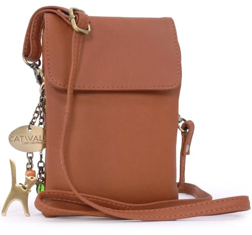 Catwalk Collection Handbags - Petit Sac Bandoulière Femme en Cuir - Pochette Téléphone Portable - Sacoche Avec Bandoulière Réglable - BILLIE - Tanne