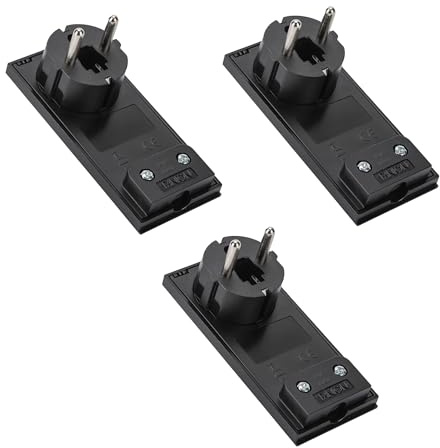 FANTON 80066-B3 3 Stück ultraflache Schuko-Stecker schwenkbar 2P + T 16 A Modell Clock Farbe Schwarz