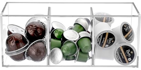 IGNPION Caja de almacenamiento de cápsulas de café acrílicas, soporte de almacenamiento de cápsulas de café de 3 compartimentos, compatible con todas las cápsulas y cápsulas de café, recipientes de