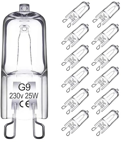 SGEPLED Halogen glödlampa, G9, 25 W, 230 V, dimbar, 2 700K, varmvit, G9 halogenlampen backofenlampe 300 graders tolerans, glödlampa för mikrovågsugn, kök, taklampa, set med 12 st