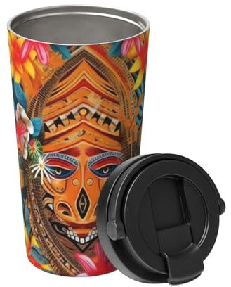 KHiry Isolierter Kaffeebecher mit Deckel Tribal Art Bilder Reisebecher Edelstahl Tumbler Cup für Reisen Doppelwand Kaffeetasse für Büro Kaffee Tumbler Tasse zum Warmhalten von Eiskaffee Tee und Bier