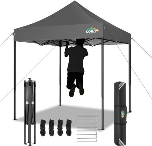 COBIZI Falpavillon 2x2m Wasserdicht Stabil Winterfest Pop Up Pavillon, Ez auf Gartenzelt, Partyzelt Faltzelt UPF 50+, Grau