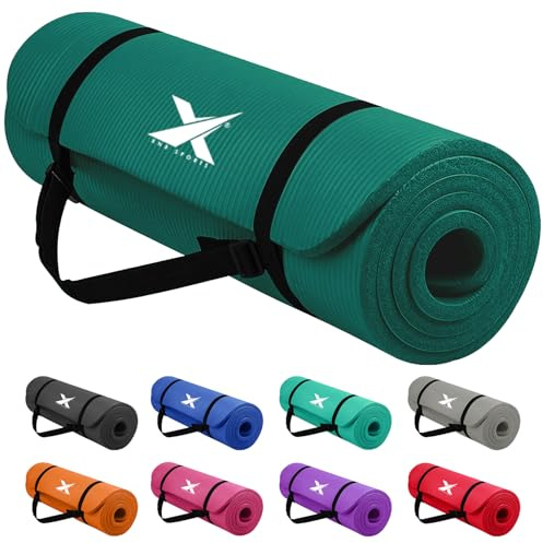 Xn8 Sports Yoga mat 10mm & 15mm Thick NBR Exercise Mat - Non-Tearable Pilates Mat with Extra Carry Strap - Yoga Mats for Women Men for Aerobics Lunges Planks Indoor & Outdoor 61Lx20Wx1.5 & 1Th