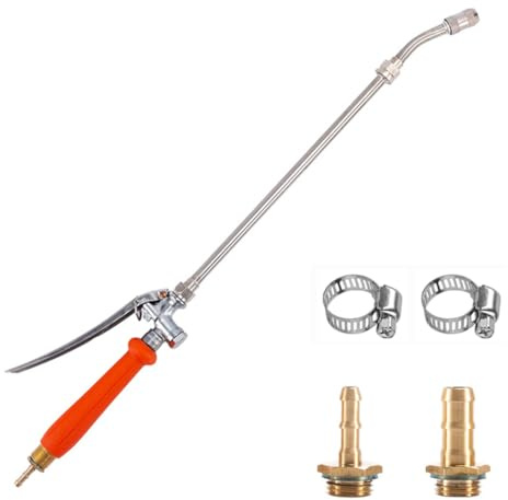 Garden Sprayer Wand, Stainless Steel Garden Hose Spray Gun with 2PCS Brass Barb and Shut Off Valve Sprayer Lance Replacement