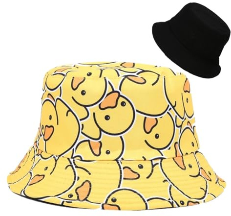 LANLYLGQ Fischerhut Beidseitig Tragen Unisex Herren Damen Sonnenhut UV Schutz Sommerhut Bucket Hat (Baumwolle, Ente-Gelb)