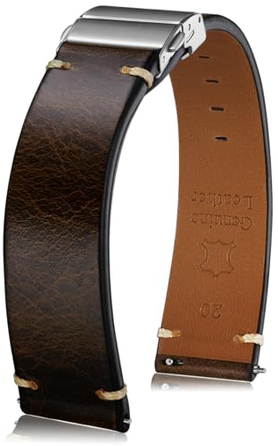 Getalia 20mm Leather Watch Band, Folding Clasp, Quick Release,Coffee