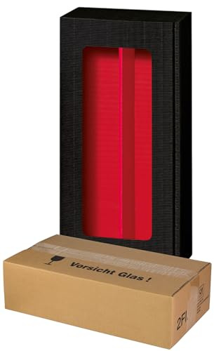 5x Wein-Versand-Set/ 2er Flaschen Geschenkkarton mit Fenster Schwarz/Rot + zertifizierter Versandkarton