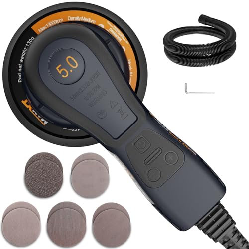 MAXXT Levigatrice orbitale senza brushless da 5,0 mm, 230 V, con cablaggio triangolare, versatile smerigliatrice elettrica con velocità variabile e 10 dischi abrasivi, cablata