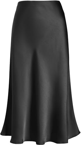 Eisnnu Damen Satin Rock Midi-Länge Rock A Linie Röcke Einfarbig Fishtail Seidiger Midirock Business Party Skirt S-XXXL (DE/NL/SE/PL, Alphanumerisch, XL, Regular, Regular, Schwarz)