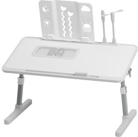 ITETONE Laptop Bed Tray Desk, Adjustable Laptop Bed Table Tray with Light Fan, Foldable Laptop Desk with USB and Storage Drawer for Eating, Working, Writing, Gaming, Drawing Grey