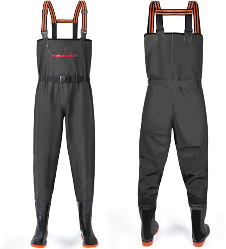 YOOHBERRYS Waders Peche Homme, Waders Pantalons de Pêche avec Poche Poitrine, Pantalons de Waders avec Bottes 42-46, Waders Peche Antidérapants Cadeau pour Amateurs de Pêche e Sportive (Noir, 46)