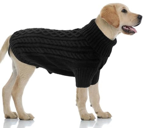 LiebeDD Hundjumper 2XL, polokrage stickad hundtröja med koppelhål vinter varm jumper för medelstora och stora hundar kallt väder stickade kläder för mops Weimaraner, svart
