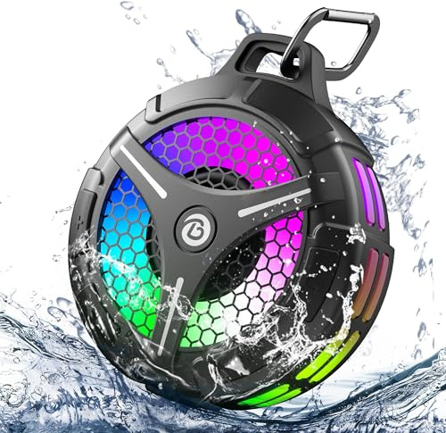 bondidea Waterproof Bluetooth Shower Speaker with Suction Cup, IPX7 Bathroom Speaker, 15W Loud Stereo Sound, Deep Bass, TWS Pairing, RGB Lights, Portable Speaker Gift for Men & Women