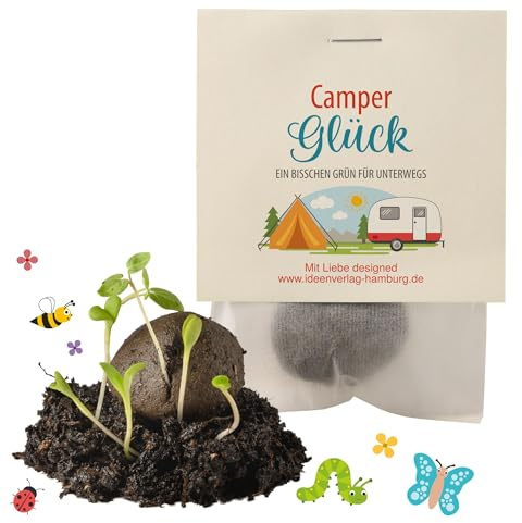 Ideenverlag HAMBURG 10x „Camping“ Samenbomben – nachhaltiges Geschenk & Mitbringsel – Saatbomben für Camper, Naturfreunde & Outdoor-Fans – Blumenbomben mit Blumensamen – Seedbombs für unterwegs