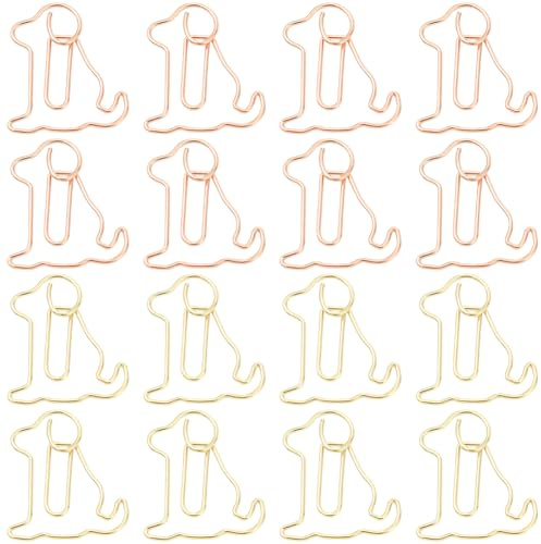 SOFPLATE 1 Box Mit 40 Büroklammern Mit Hundemotiv Niedliche Büroklammern Aus Metall Gold/Roségold Kleine Dekorative Tier Lesezeichen Clip Papierklammern Für Home Office Schreibtischzubehör Dokumenten