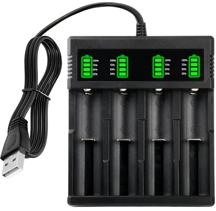 18650 Battery Charger 3.7V/3.6V Universal Intelligent USB Battery Charger | for 3.7V 3.6V Li-ion Rechargeable Batteries 18500 18490 18350 17670 17500 16340(RCR123) 14500 14650 26650 22650 (4 Slots)