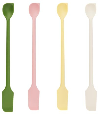 4pcs Long Dual-End Silicone Spatula, Thin Curved End for Scraping Slim Scoop Head for Scooping & Mixing Kitchen Jars Cosmetics Narrow Bottles Accessory