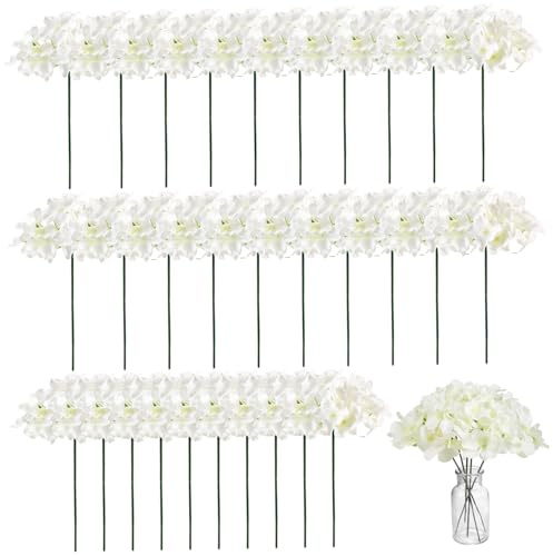 Flores de hortensias artificiales, 30 piezas de hortensias blancas Flores artificiales, seda realista de 15 pulgadas de largo con tallos para centros de mesa de bodas, hogar, jardín, decoración de fi