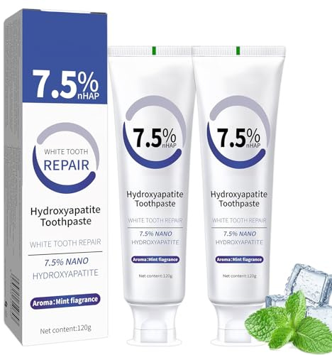 2er Set Hydroxylapatit Zahnpasta 120g, Fluoridfreie Zahnpasta Erwachsene, Schützt Zahnschmelz, Remineralisierung & Stärkung der Zähne, Minze, Für Empfindliche Zähne