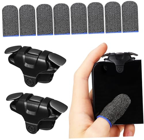 Mobestech Mobile Game Controller Triggers mit Schwarzen Chicken King Generation Fingersleeves und Atmungsaktiven Silbernen Spielhandschuhen Hochsensitiv und Komfortabel für Zufällige Farbe