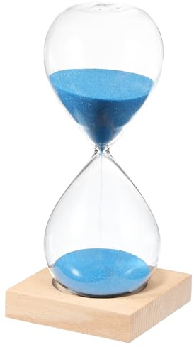PATIKIL 30 Minutes Sand Timer, Sand Watch with Wood Base Hour Glass Sandglass Timer Clock for Living Room Home Office Restaurant Decoration, Blue