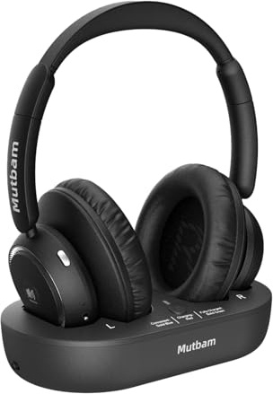 Mutbam TV Headphones Wireless for Seniors with Transmitter Charging Base, Wireless Headphones for TV, Excellent Compatibility, Perfect Audio Sync, Ideal Gift for Seniors and Parents