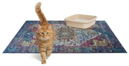 Lovewag Pets Cat Litter Mat 2 Pack - Large 36x48 Machine Washable Easy Clean Non-Slip Waterproof Mats for Cats - Bohemian Jewel