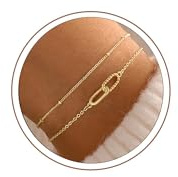 Turandoss Armband Damen Gold, 14K Vergoldete Gold Armbänder für Damen | Zirkonia Doppelkreis Armband, Gold Layering Armband, Verstellbare Armkette, Hypoallergen, Schmuck Geschenk für Frauen Mädchen