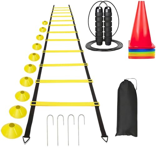 Leiter-Trainingsset, 6 m, Geschwindigkeitsleiter, Sprosse 12, 10 Kegel, Fußball & Tasche, Ausrüstung, Fußball, Koordination, Geschwindigkeit, Agility-Übungen