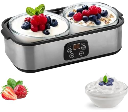 Yogurtera automática de 25 W, máquina para Hacer Yogur de 2 litros, Control de Temperatura y Tiempo Ajustable para Yogur casero Fresco, Tarro de Yogur con 2 Tapas