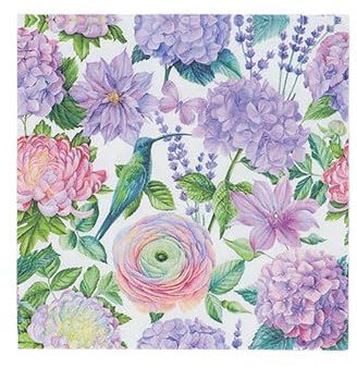 Gisela Graham Paper Napkins, Lilac Flower and Hummingbird Design, 3 Ply, 16cm, Pack of 20