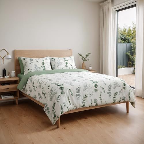 Etrexonline Juego de Funda Nórdica 3 Piezas Cama 150 Microfibra Extra Suave Transpirable - 1 Funda Edredón 220x240 cm y 2 Fundas de Almohada 50x75 cm (Eucalipto)