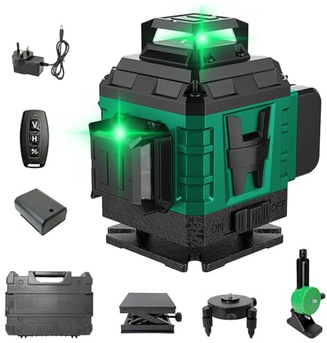 Iriisy Laser Level Self Leveling, 4D 360° 16 Lines Cross line Laser, self Leveling Rechargeable Battery, Wall Mount, Measuring & Layout Tools (16 Lines, Count, 1)