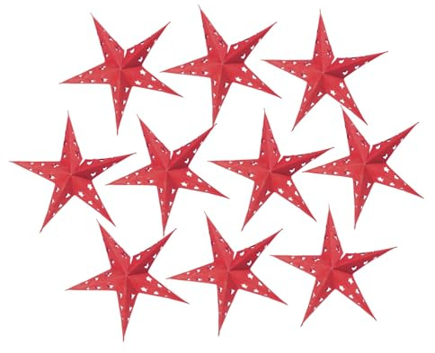 GURU SHOP Papiersterne für Lichterkette, 10 Stk., faltbar, 20 cm, bunt, rot | Vielseitige Dekoration für Weihnachtsbaum und Fenster, einfache Montage, geeignet für alle Lichterketten.