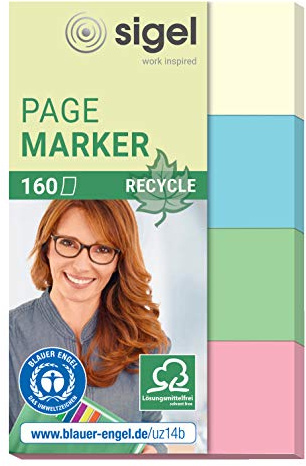 SIGEL Haftmarker Recycling-Papier 160 Streifen 4 Farben | HN604, Umweltfreundliches Papier, Format 20 x 50 mm