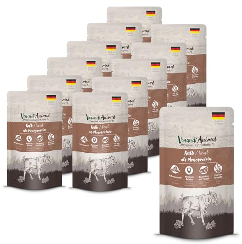 Venandi Animal Våtfoder med kalv som monoprotein för katter, spannmålsfritt och naturligt, 12-pack (12 x 125 g)