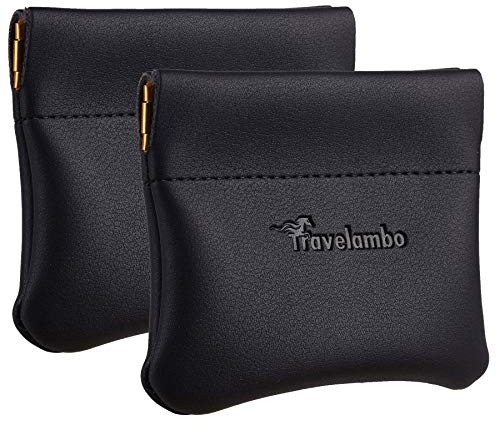 Travelambo Leather Squeeze Coin Purse Pouch Change Holder For Men & Women 2 pcs set (Black)