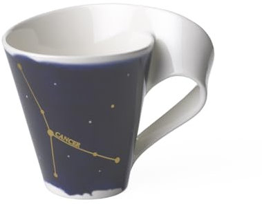 Villeroy und Boch - NewWave Stars Becher mit Henkel, formschöne Tasse mit Krebs-Motiv, Premium Porzellan, spülmaschinengeeignet, weiß/blau, 300 ml