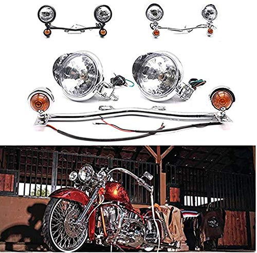 1 Motorrad Scheinwerfer Retro mit Blinker einstellen Motorrad Nebelscheinwerfer Zusatzleuchte Roller Motor Refit Scheinwerfer (Schwarz)