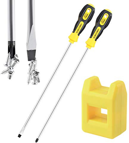 IEBUOBO 10-inch long Screwdriver Magnetic Tip Cross Head Flat Head NO.2 Screwdriver 2 Packs, With Magnetizer/Demagnetizer Tool