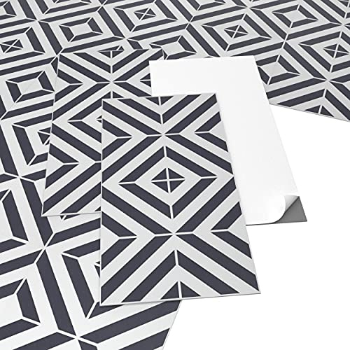 ARTENS PVC-Bodenbelag selbstklebend geometrische Fliesen-Effekt, Schwarz/Weiß, 2,23 m²/12 Fliesen