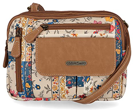 MultiSac Damen Zippy Triple Compartment Crossbody Bag Schultertasche, Pretty Patch/Hazelnut