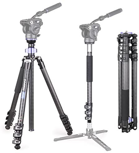 INNOREL MT70C Professionelle Stative mit Half Ball Leveller, ohne Fluidkopf, Videostativ-Kit aus Kohlefaser, Schnelles Flip-Lock, Umrüstbar auf Einbeinstativ, für DSLR-Kamera-Video-Camcorder