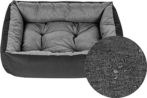 SuperKissen24. Hundebett Hundekorb Hundesofa Tierbett für Kleine, Mittlere und Grosse Hunde - Waschbar - Größe L - Schwarz und Grau - Flachs