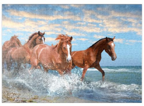 MyPuzzle Schöne Pferde Laufen am Strand durch das Meer - Premium 500 Teile Puzzle - MyPuzzle Sonderkollektion von Puzzle Galaxy