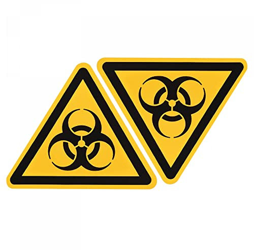 sourcing map 10 Stück Dreieck Warnschild Biohazard Selbstklebend Gelb mit Schwarz Worten 20mm