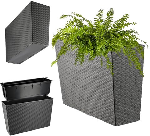 KADAX Flower Box in plastica, 18,5x55,7 cm, 5 colori, vaso di fiori con nastri di irrigazione, scatola di con inserto, gioco di fiori (rettangolare, pattern graffi, grafite)