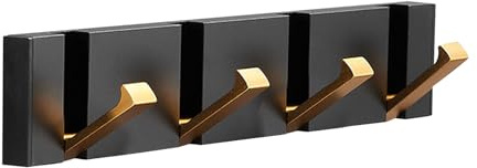 Spotact Wandgarderobe 70 Grad 4 Haken, Schwarz Gold, 28 * 5 * 1,5 cm | Aufhänger, Goldenes Metall, Handtuchhalter, Rostfreier Kleiderhaken, für Eingangsbereich, Badezimmer, Schlafzimmer, Küche