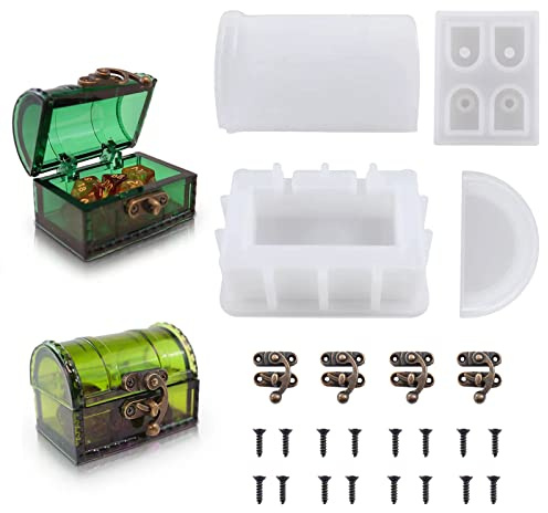 Treasure Chest Resin Molds Dice Box Molds with Hasp Lock Epoxy Resin Mold DIY Silicone Molds Jewelry Storage Mold Casting Craft Mould for Gift Home Decor