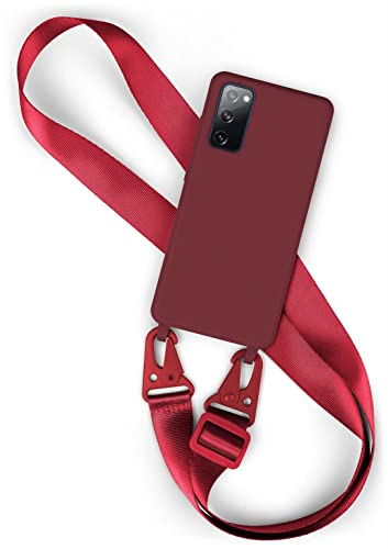 moex Hover Cover für Samsung Galaxy S20 FE/FE 5G Handyhülle zum Umhängen mit Band, Hülle mit Handykette abnehmbar, Handyband & Karabiner Lanyard Soft Case mit Verstellbarer Kette, Weinrot